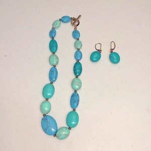 Turquoise, Gold tones Jewelry Set, Necklace, Earrings